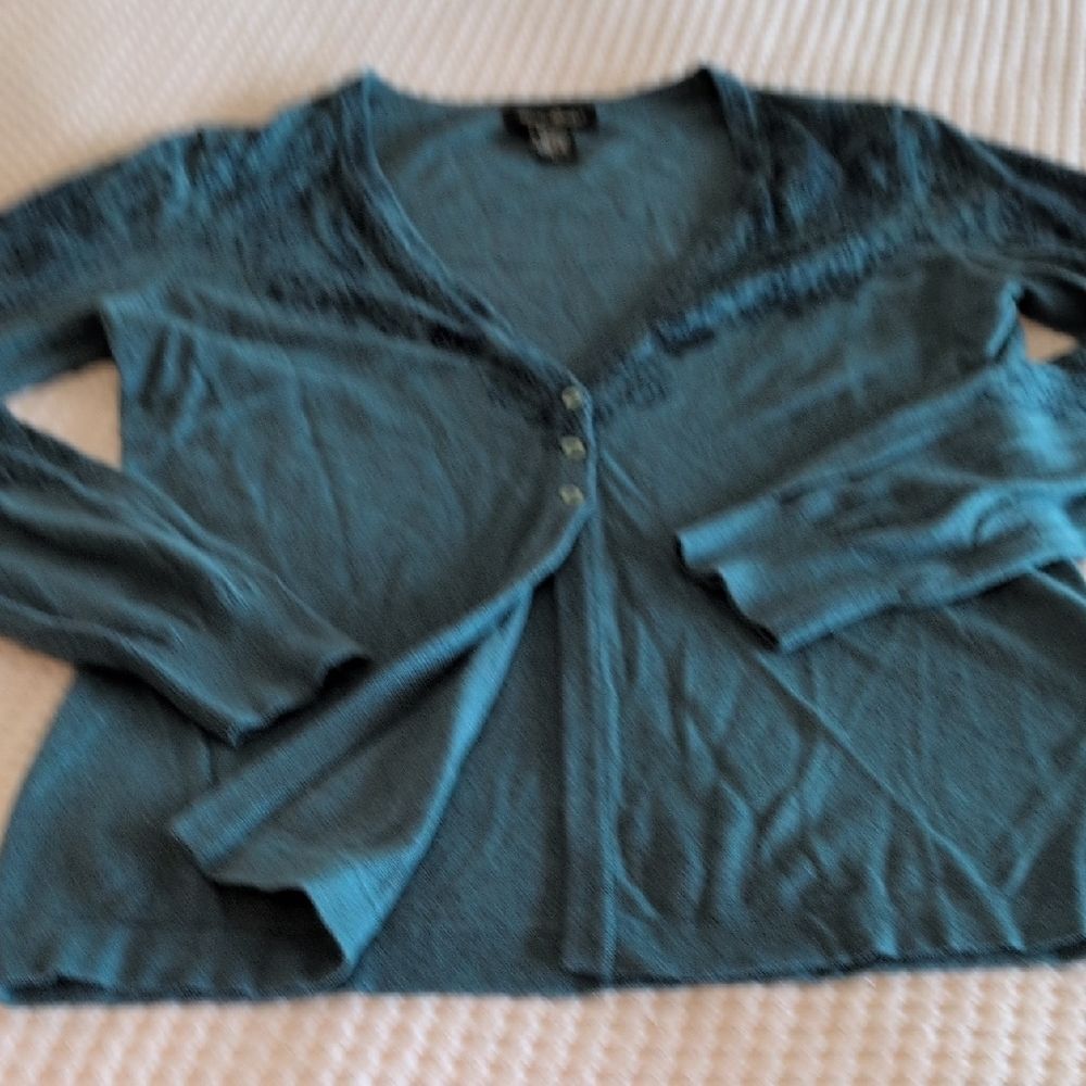 Eddie Bauer Teal Cardigan Sweater Angora Blend - Picture 10 of 11